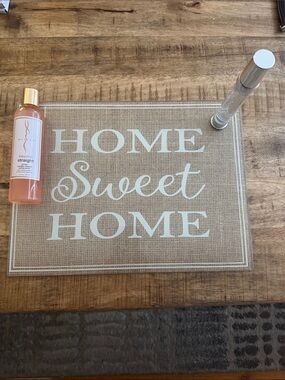 "HOME SWEET HOME” Decorative Tempered Glass vanity tray Board Burlap Design NEW